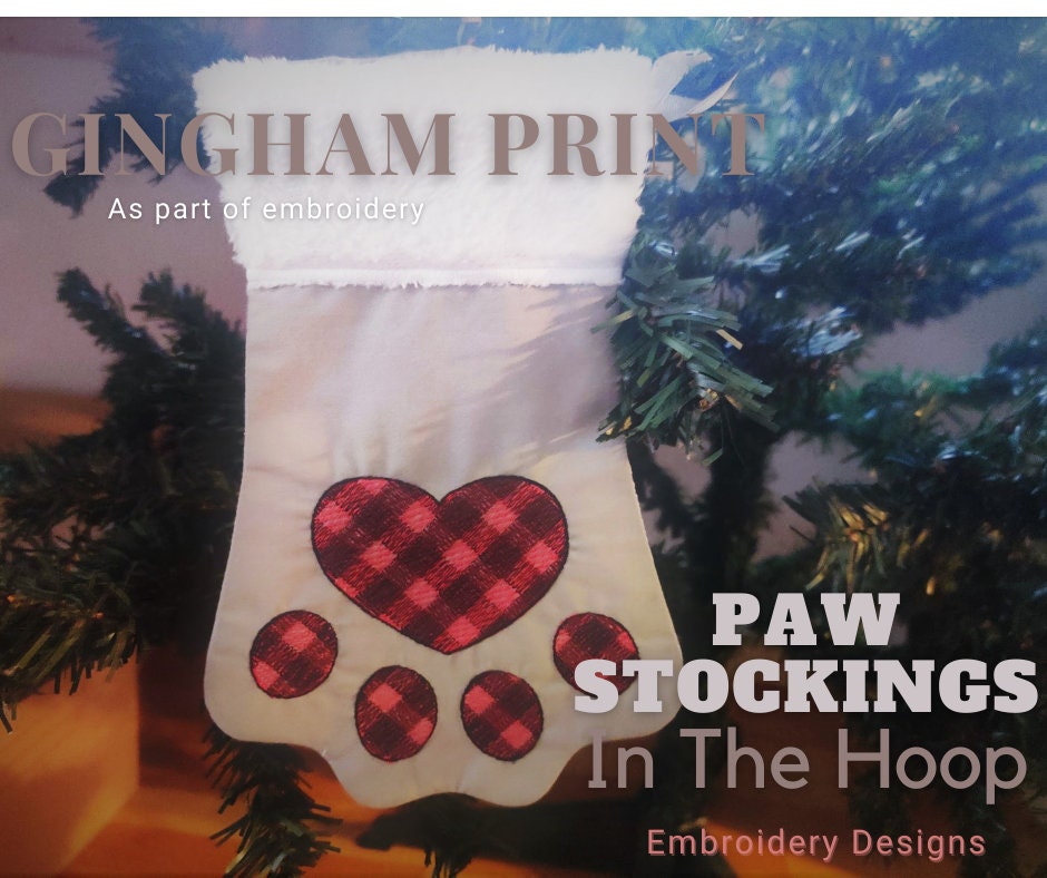 Gingham Print Paw Christmas Stocking