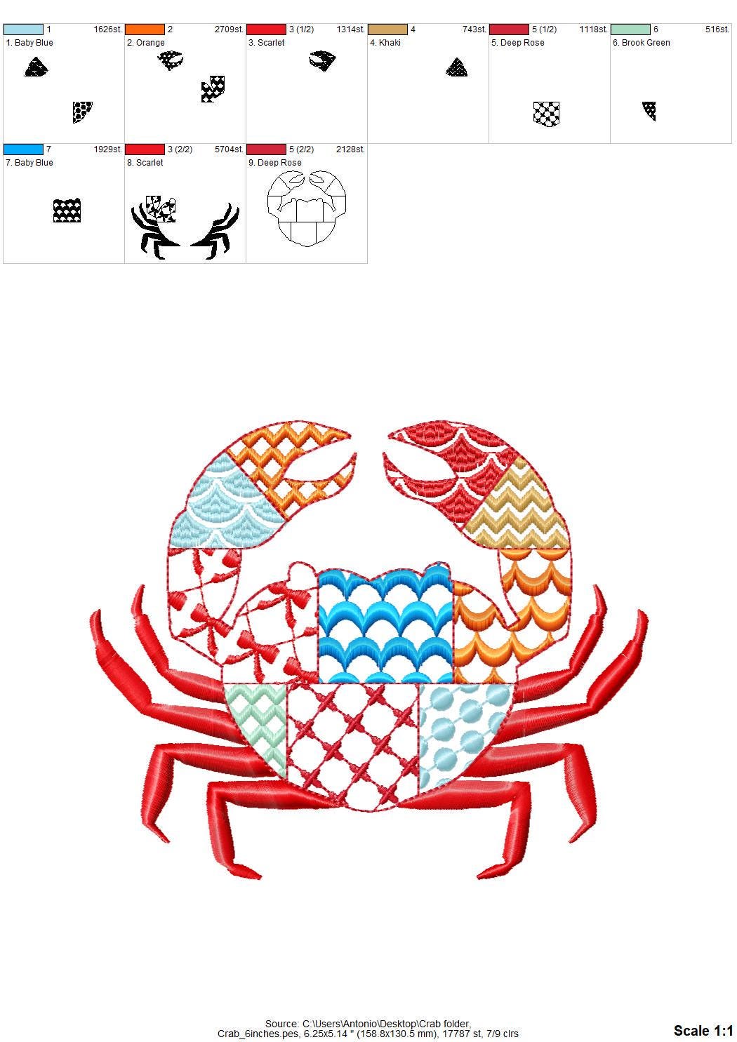 Patchwork Patterned Crab with Pincers