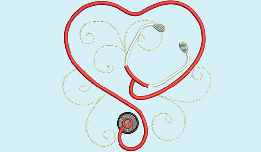 Stethoscope embroidery, doctor and Nurse Stethoscope heart, heartbeat