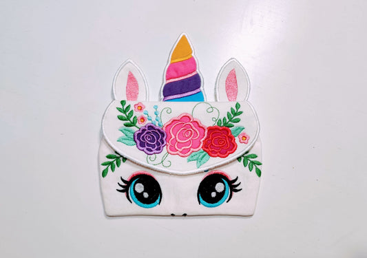 Floral Unicorn Zipper Bag ITH