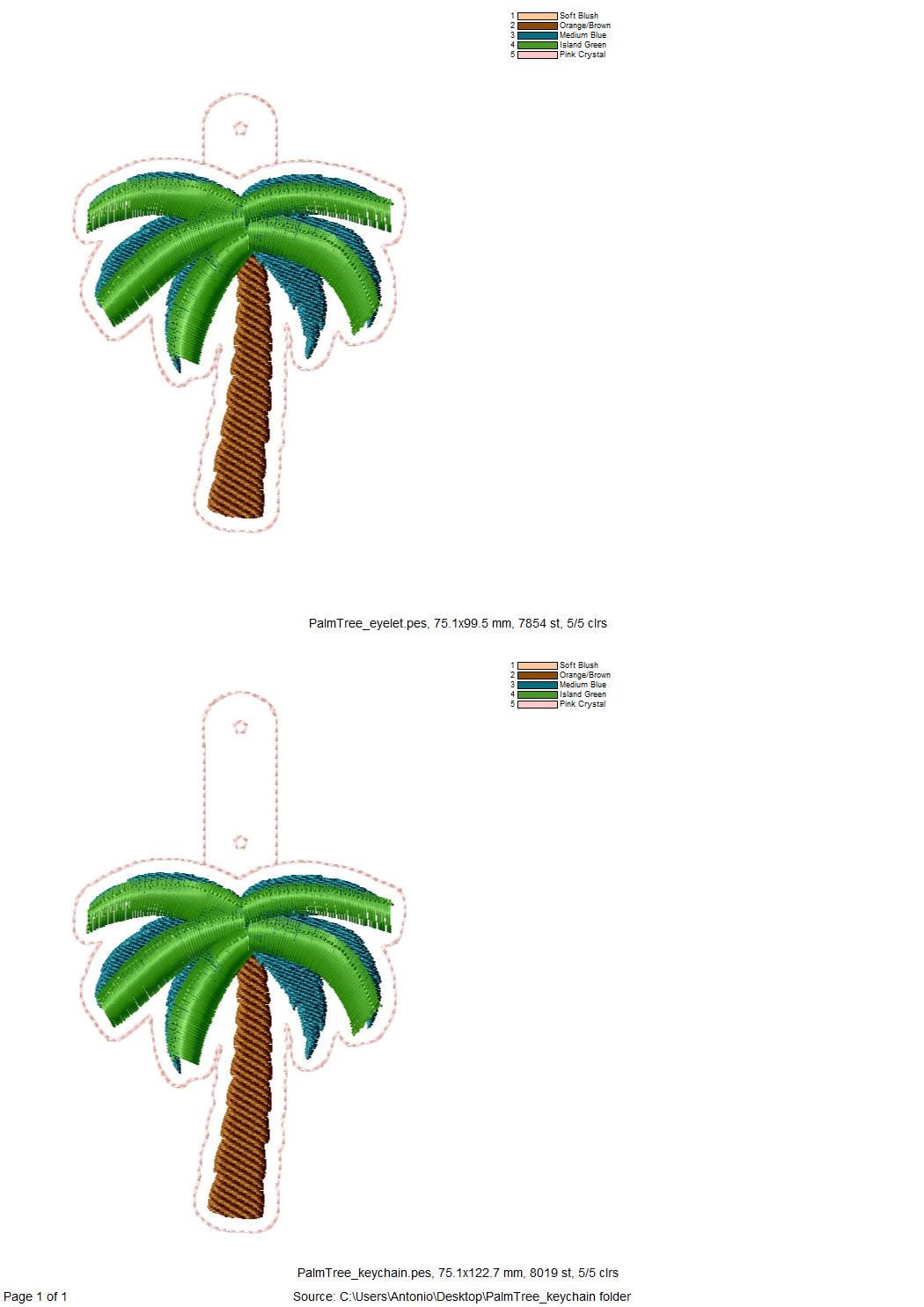 Beach Palm Tree Eyelet And Key Fob