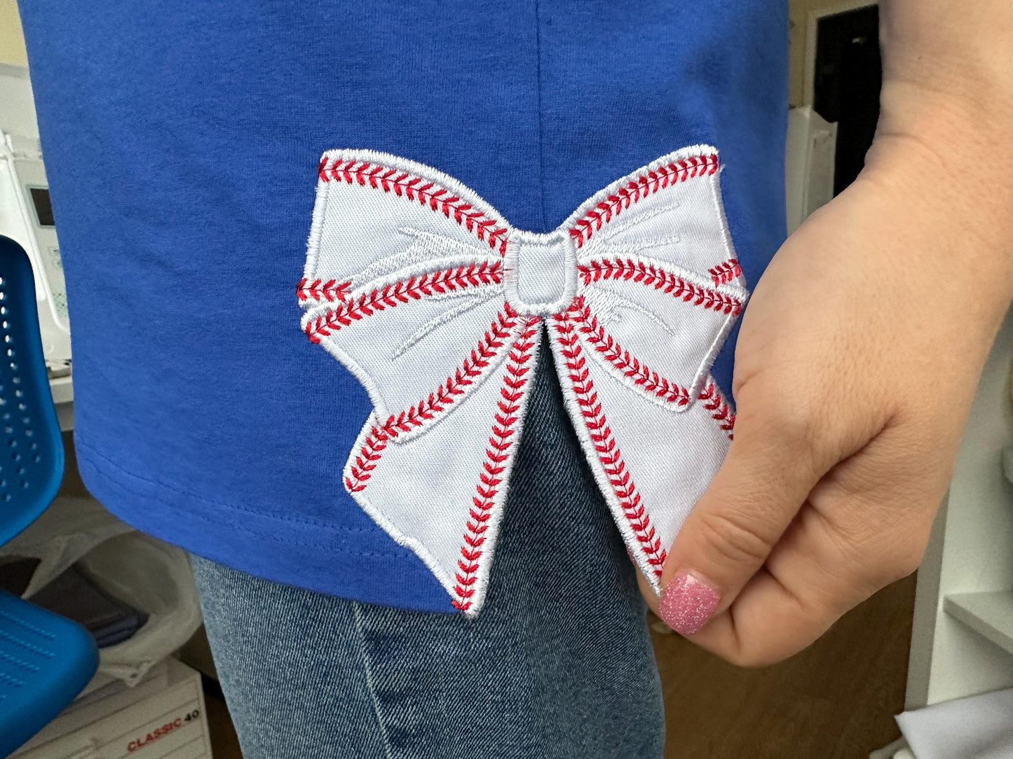 Baseball Stitch Sport Side Bow Applique