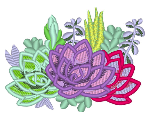 Succulents Succulent flowers bouquet applique machine embroidery design