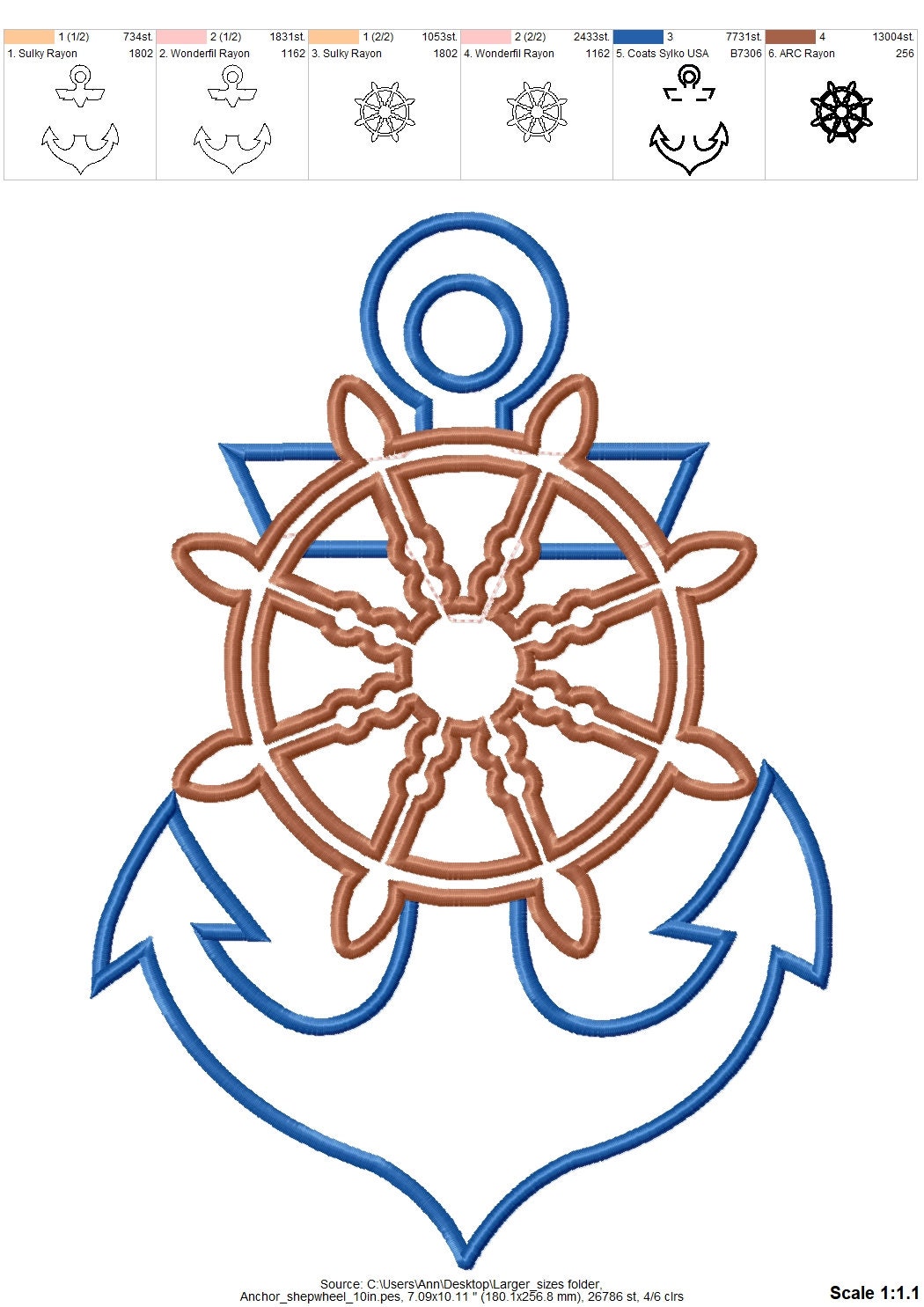 Anchor With Ship Wheel Applique
