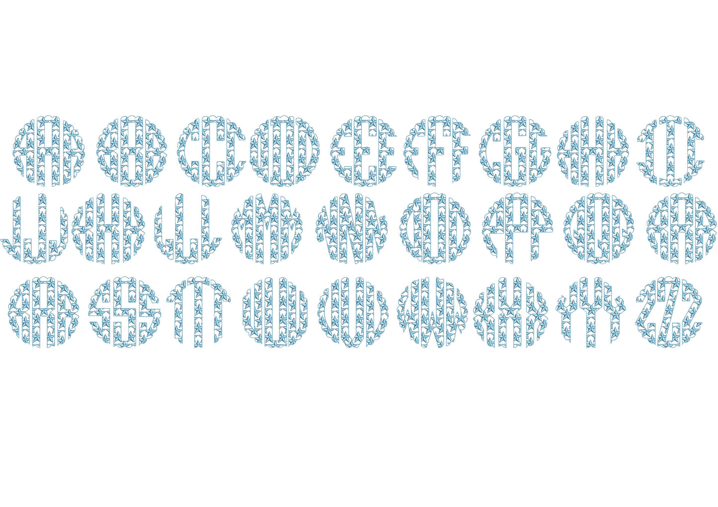 Starred Patriotic Scalloped Circle Monogram
