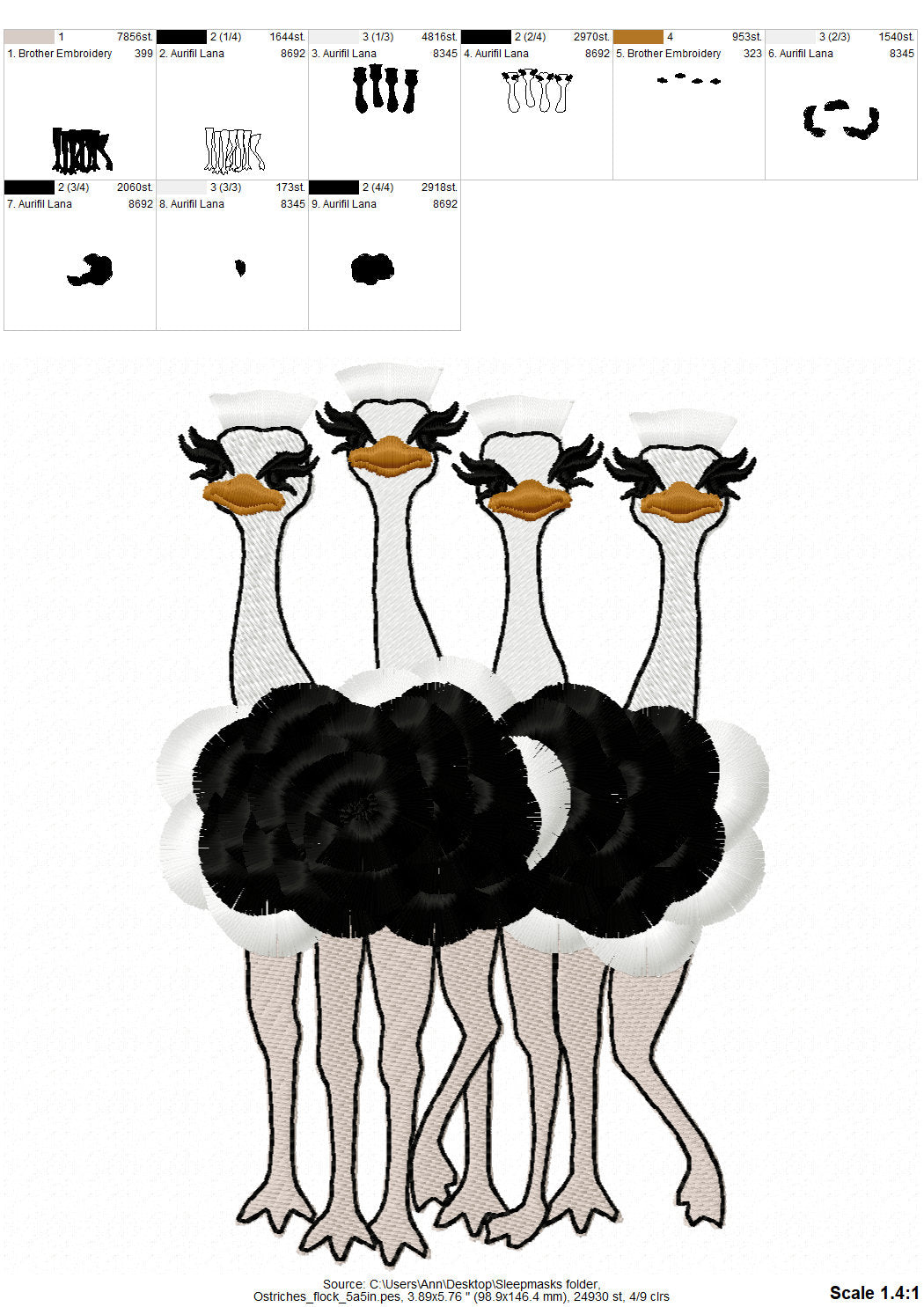 Fringed Ostrich Flock of 4