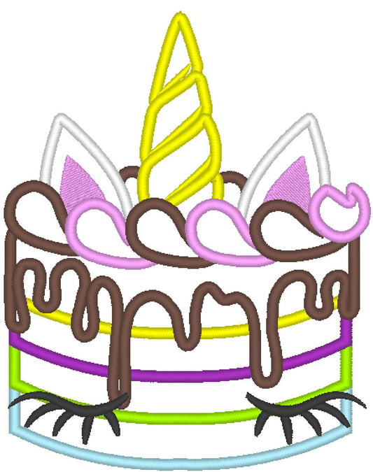 Unicorn birthday chocolate cake applique machine embroidery designs