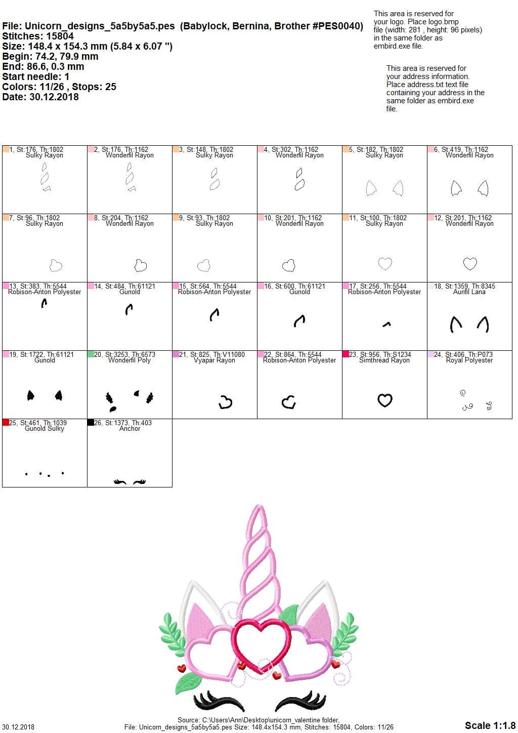 Unicorn With Heart Crown Applique