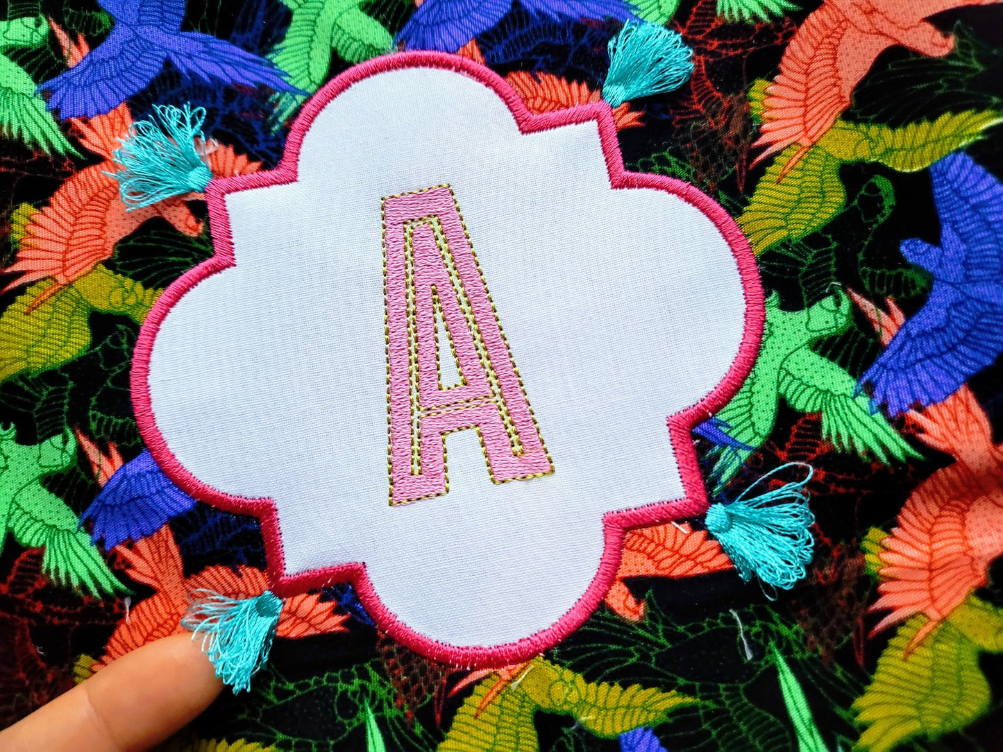 Chinoiserie Fringed Tassel Monogram Frame Applique