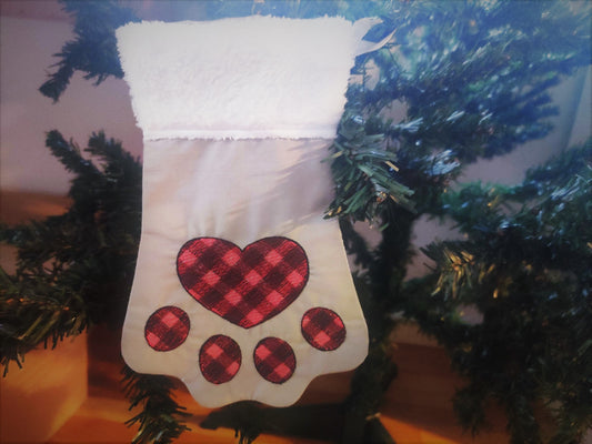 Gingham Print Paw Christmas Stocking