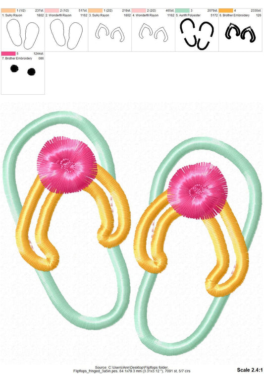 Flip Flops Fringed Pom poms Applique