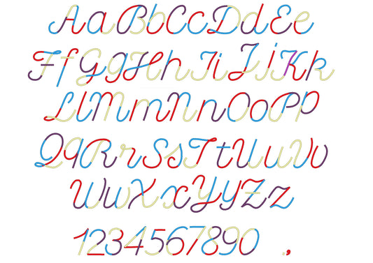 Multicolor Satin Stitch Line Font