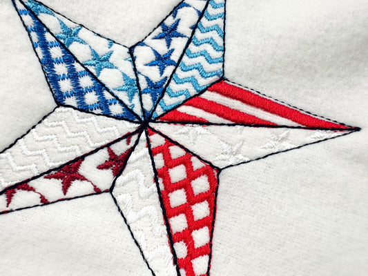 Patchwork US flag Patriotic Star outline stars and stripes patterned