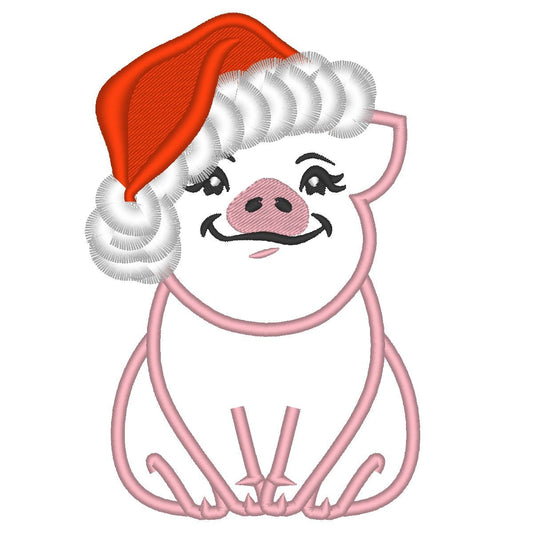 Fringed Little Pig with Santa Hat