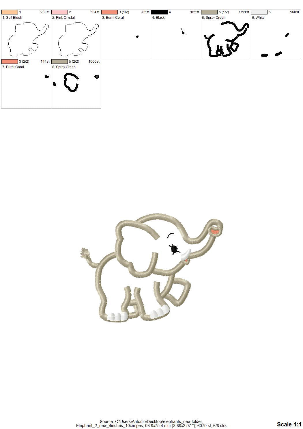 Little Elephant Applique Set of 4