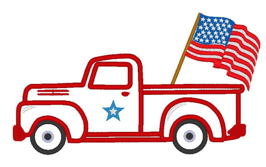 Patriotic 4thh of July Vintage Red Truck