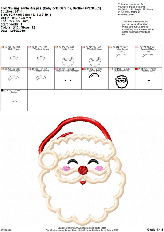 Smiling Happy Santa Claus Face Applique