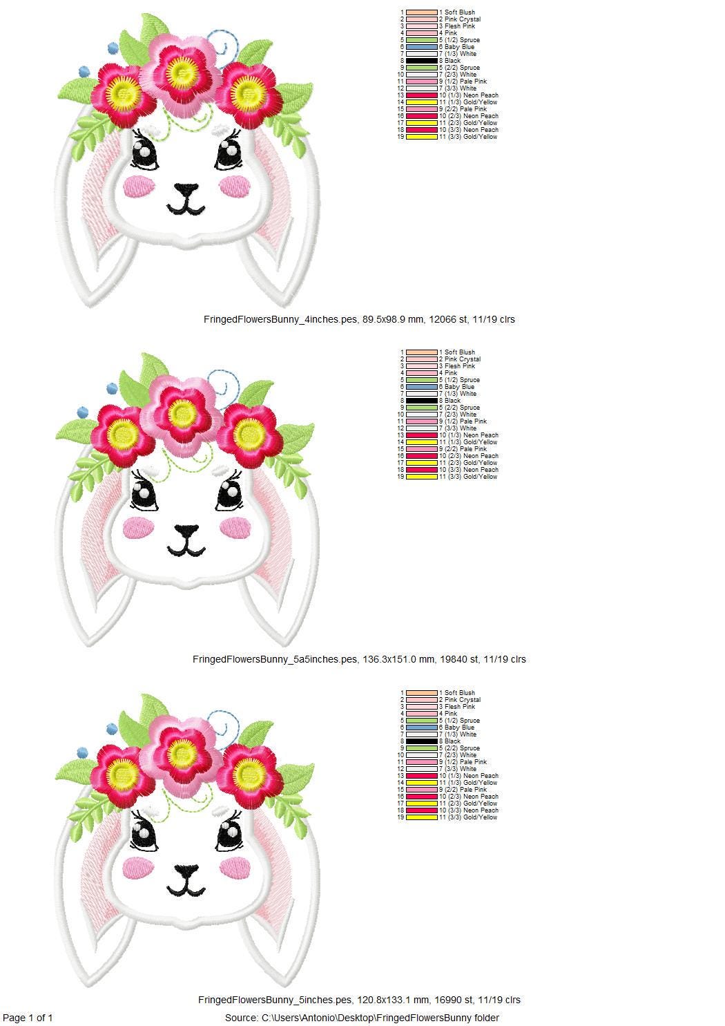 Fringed Floral Crown Cute Bunny Applique