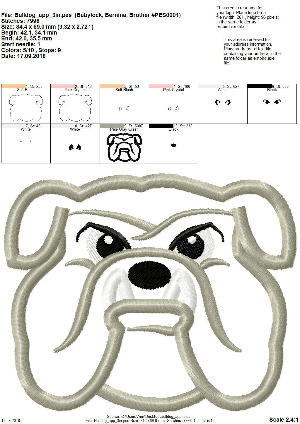 Bulldog Head Applique