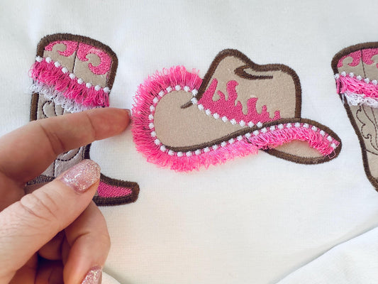Pretty Cowgirl Cowboy Boots And Hat Applique
