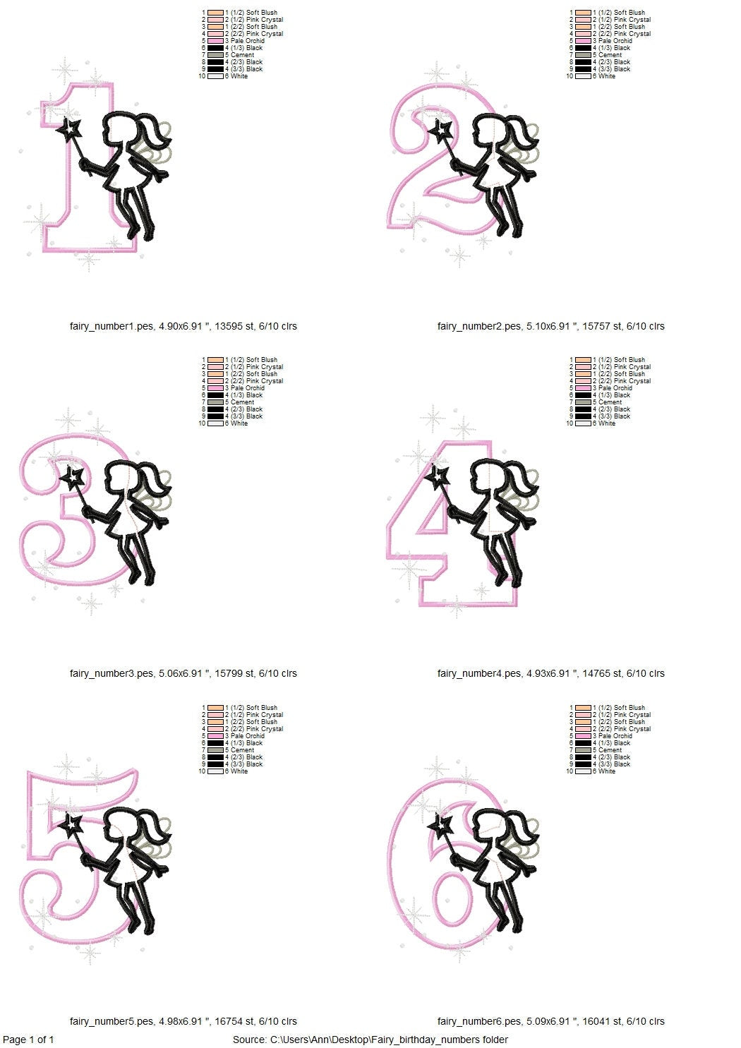 Little Fairy Outline Birthday Numbers Applique