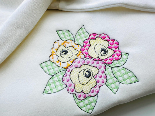 Patchwork Rose flower floral bouquet summer garden patterned outline