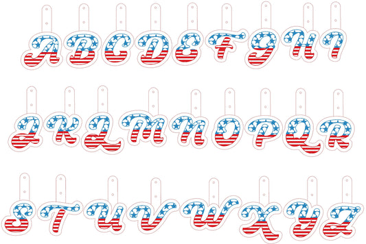 Patriotic 4th July American flag alphabet letters Key Fob Snap Tab ITH