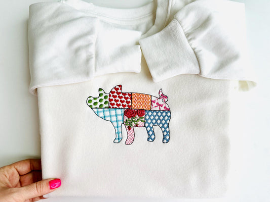 Patchwork Pig Piggy Piggie Farm animal patterned Pig silhouette outline