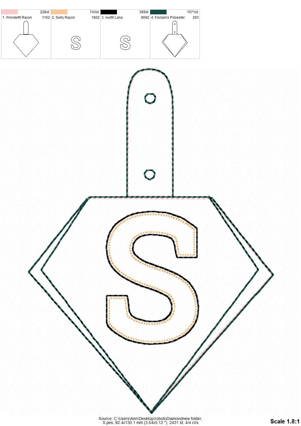 Special Puffy Puff foam Diamond shape Key Fob Snap Tab Monogram A-Z in