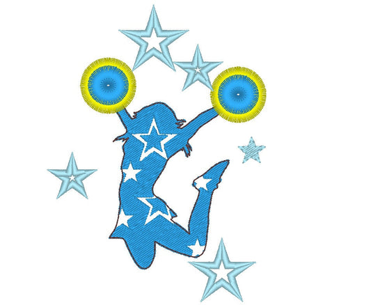 Cheerleader fringed machine embroidery designs multiple sizes for hoop