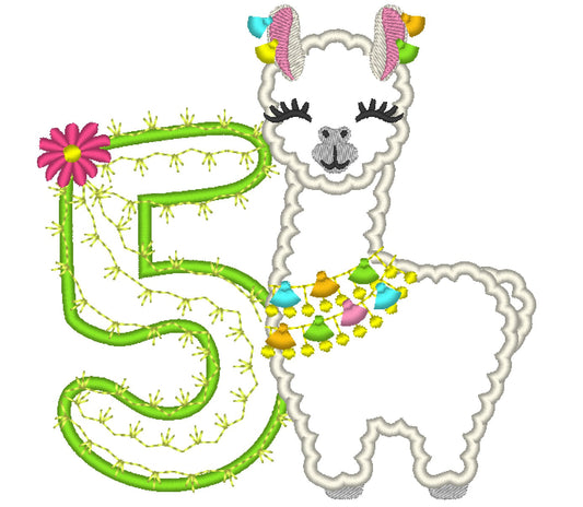 Llama Cactus Birthday Number 5
