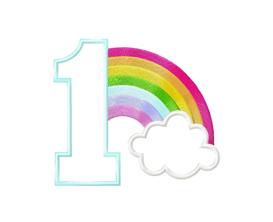 Rainbow In Cloud Birthday Number One Applique