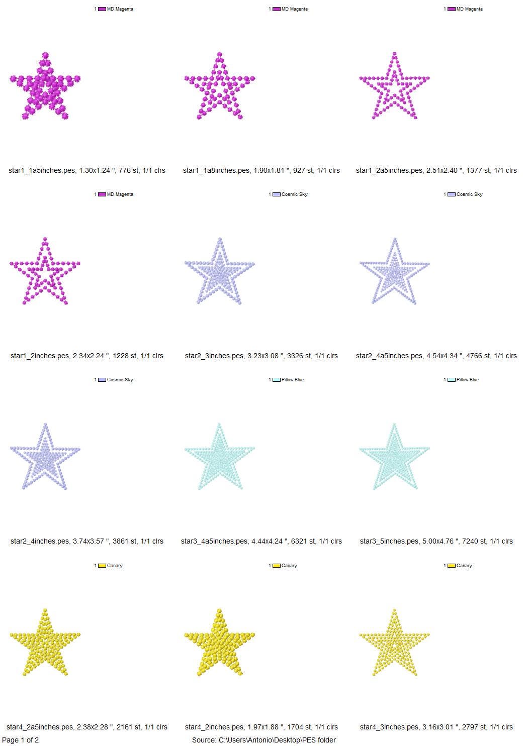 Stars pearl stitch outline Star SET of 6 types machine embroidery