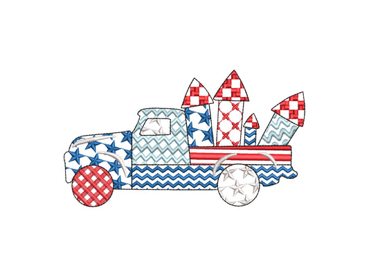Patriotic Patchwork Red Truck patterned Truck outline boys machine