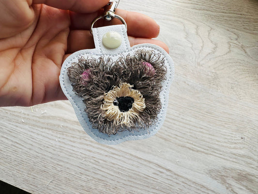 Fringed Teddy Bear Face Keychain