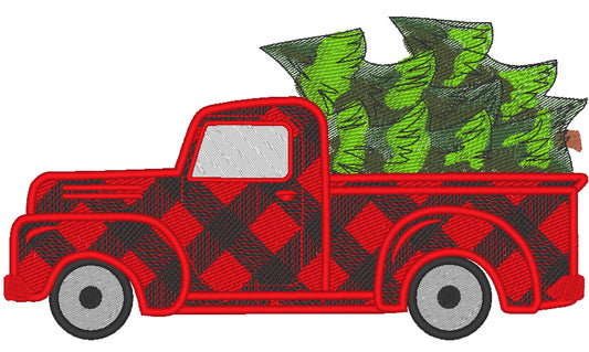 Gingham Plaid Patterned Christmas Red Truck