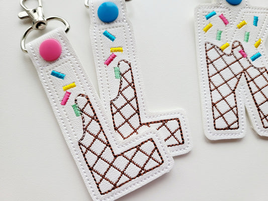 Ice Cream Cone Monogram Keychain