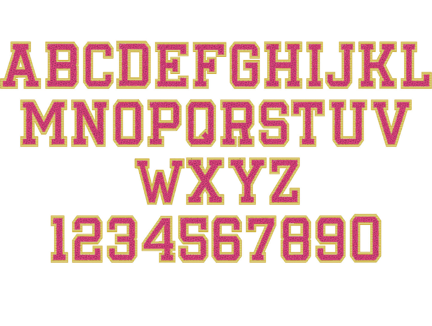 Faux Chenille Glitter HTV Athletic Font
