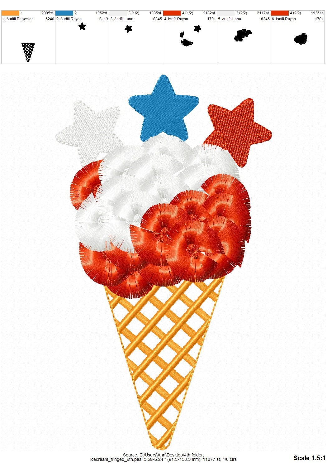 Patriotic Fringed Ice Cream Cone