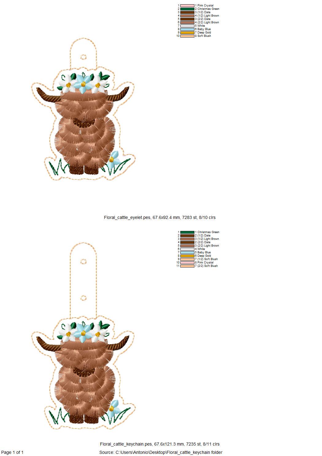 Floral Highland Cow Bull Keychain