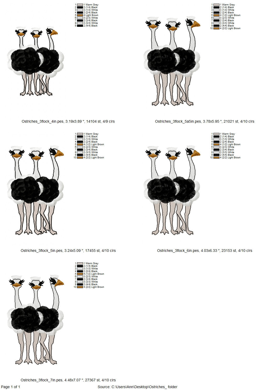 Fringed Ostrich Flock of 3