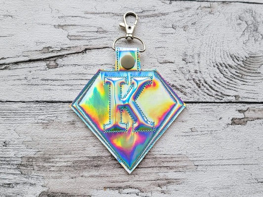 Special Puffy Puff foam Diamond shape Key Fob Snap Tab Monogram A-Z in