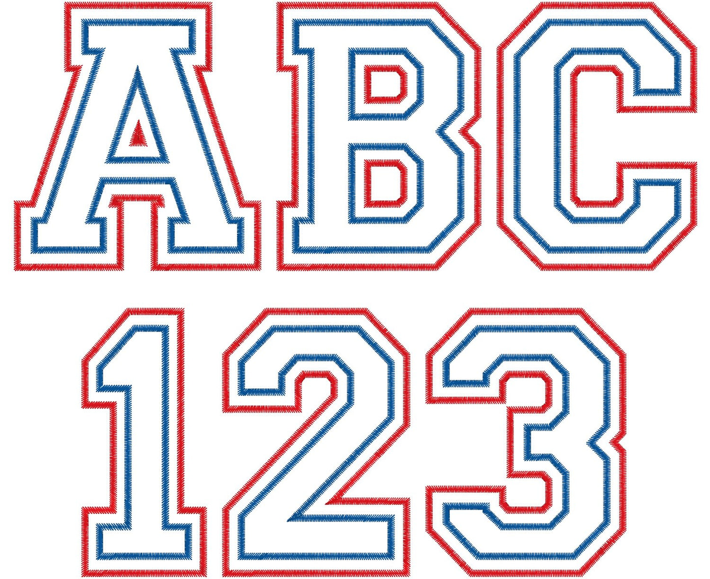 Zig Zag Outline Double Applique Athletic Font