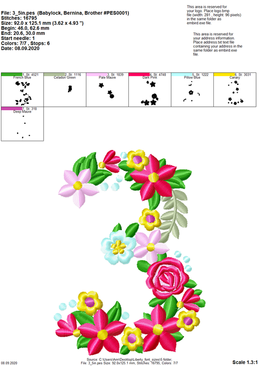 Floral Birthday Number THREE