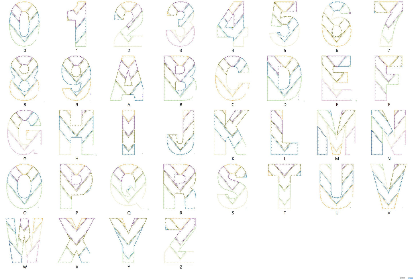 Diagonal Patchwork Rag Edges Font Applique