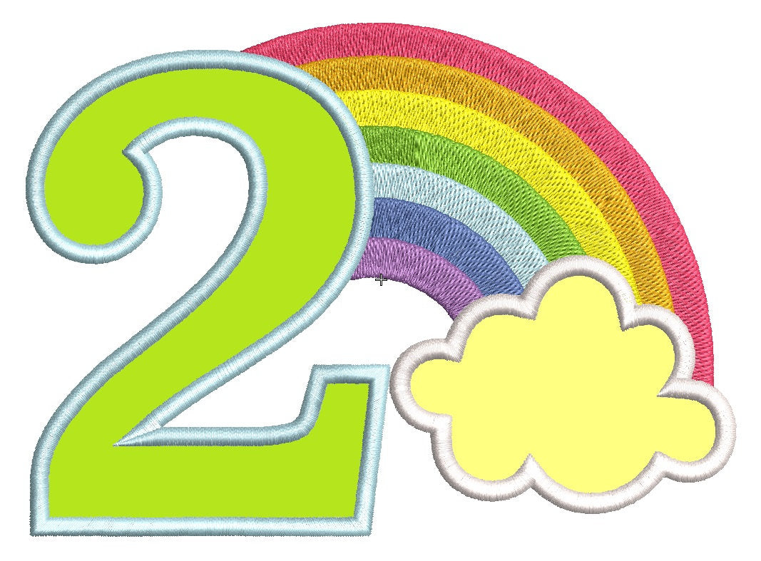 Rainbow In Cloud Birthday Number Two Applique