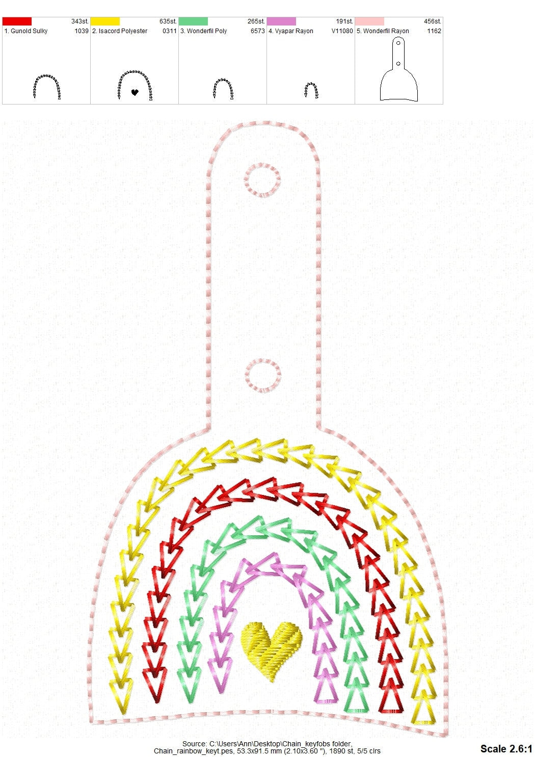 Chain Stitch Heart Rainbow Circle Keychain