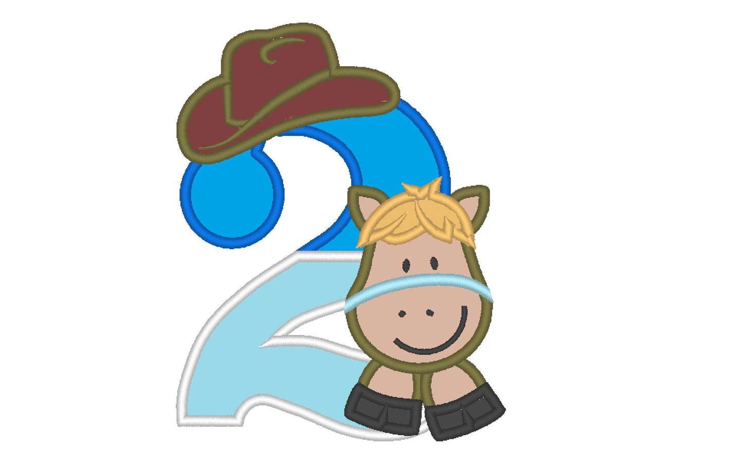 Little Cowboy Birthday number 2 NUMBER TWO machine embroidery applique
