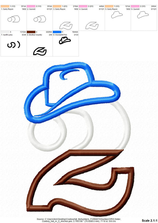 Little cowboy 2 number TWO embroidery Birthday number applique cowboy