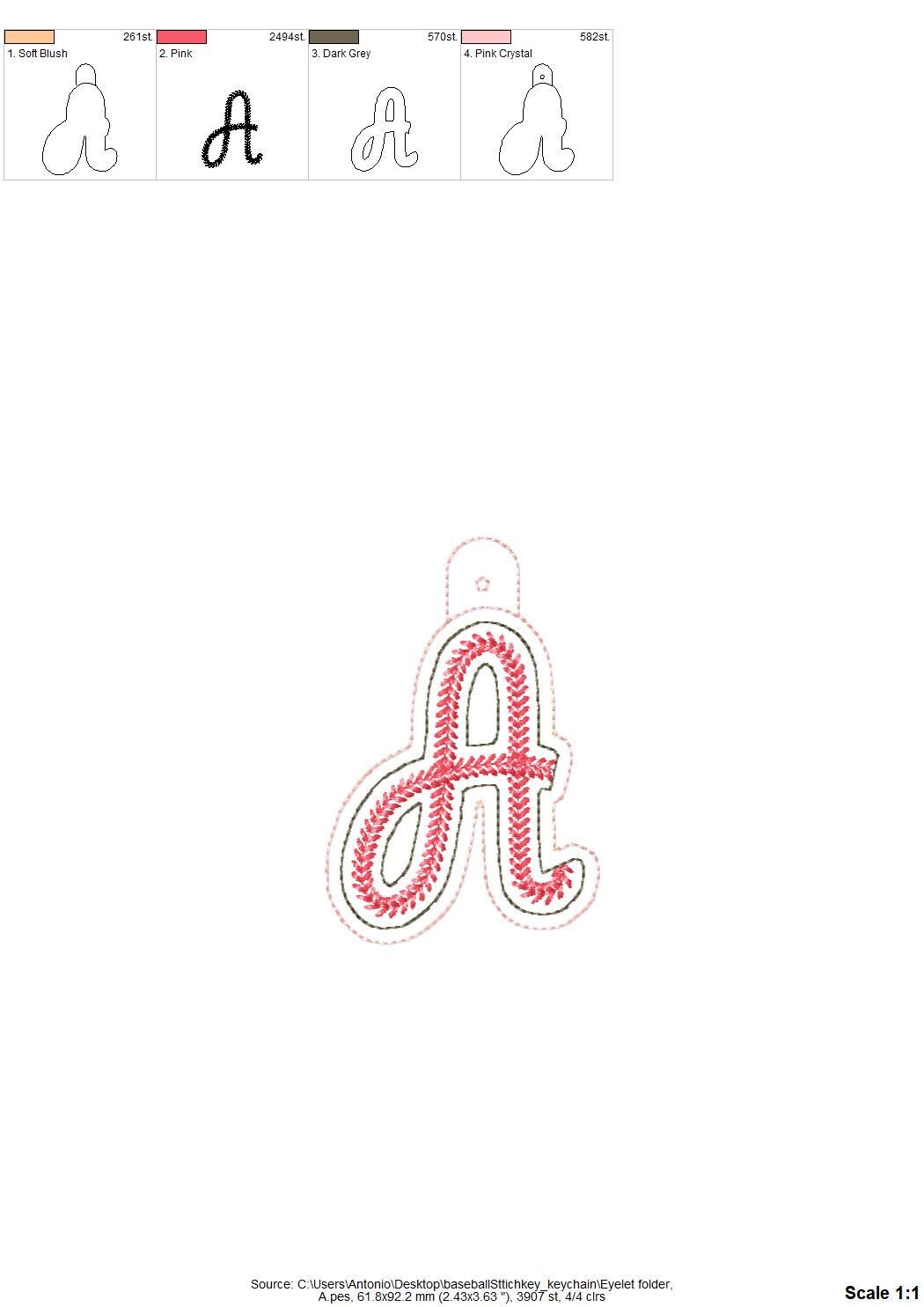 Baseball Stitch Sports Monogram Keychain